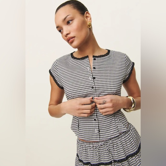 New Reformation Valetta Black and White Checkered Two-Piece Set Size 4 - Picture 4 of 15
